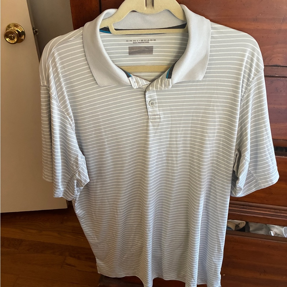 Men's Columbia Omni-Shade Striped Polo Shirt - Light Gray